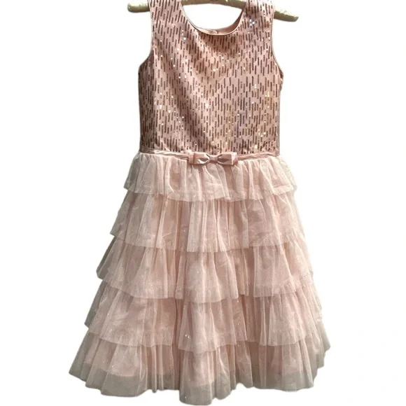 gold foil dresses Rachel Allan 7046 ROSE GOLD Sequin A-Line Dress ROSE GOLD / 2 main image 0